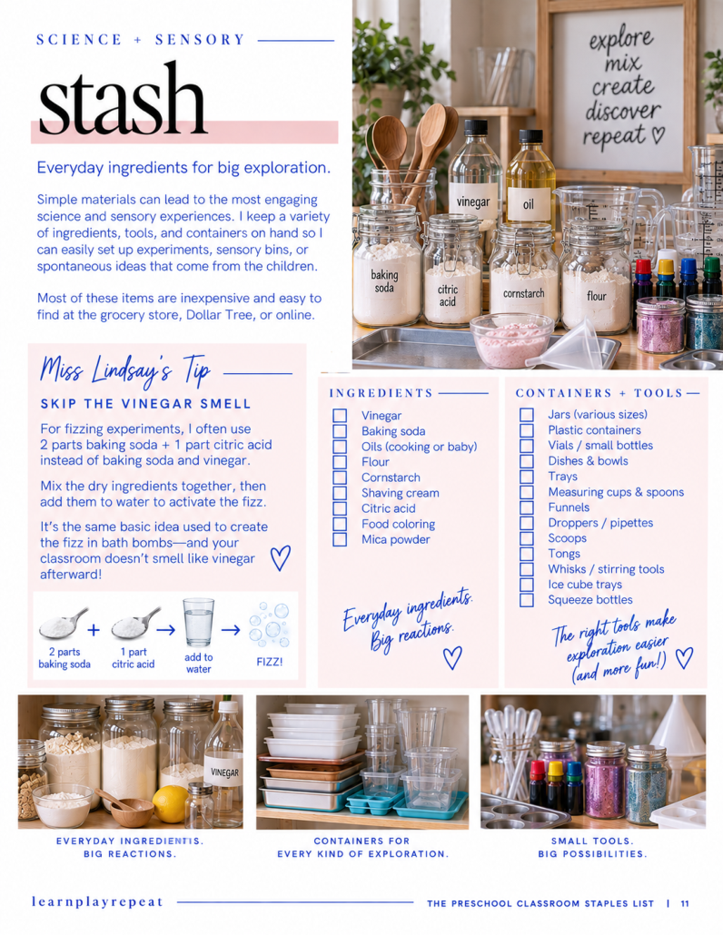 Preview of science and sensory cupboard materials in the guide